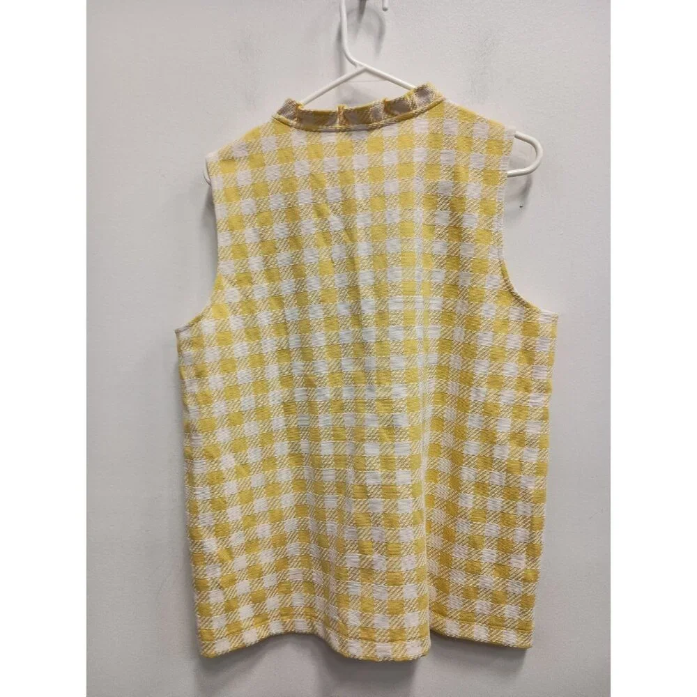 Ann Taylor Womens Preppy Top Size XL White Yellow‎ Plaid Ruffle Neck Sleeveless